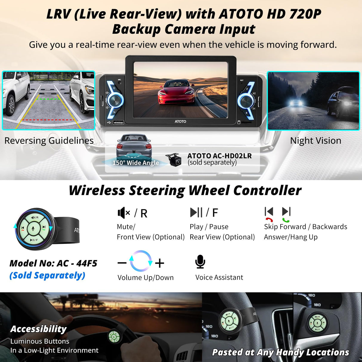 ATOTO F7WE 5inch Single Din Car Stereo Receivers, Wireless Carplay & Wireless Android Auto, Touchscreen with Physical Knobs, Car Radio with Bluetooth 5.3, Phonelink, GPS Navi, F7G1A5WE