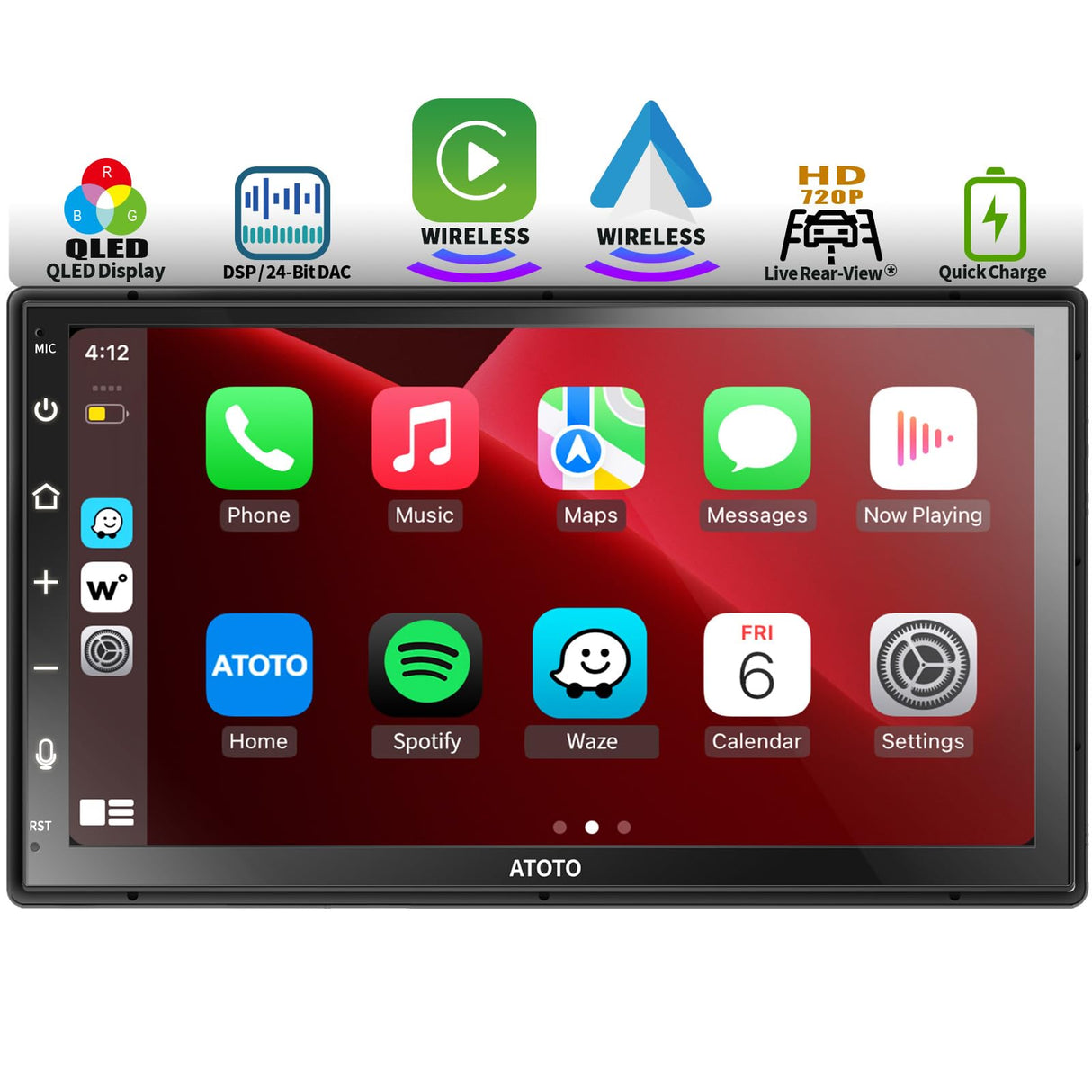 ATOTO F7XE Built in Dab/Dab+ Écrans de Tableau de Bord intégrés, CarPlay sans Fil & Android Auto, Écran Tactile QLED de 7 Pouces Autoradio 2 Din, Bluetooth, HD Vue arrière en Direct, F7G2B7XED