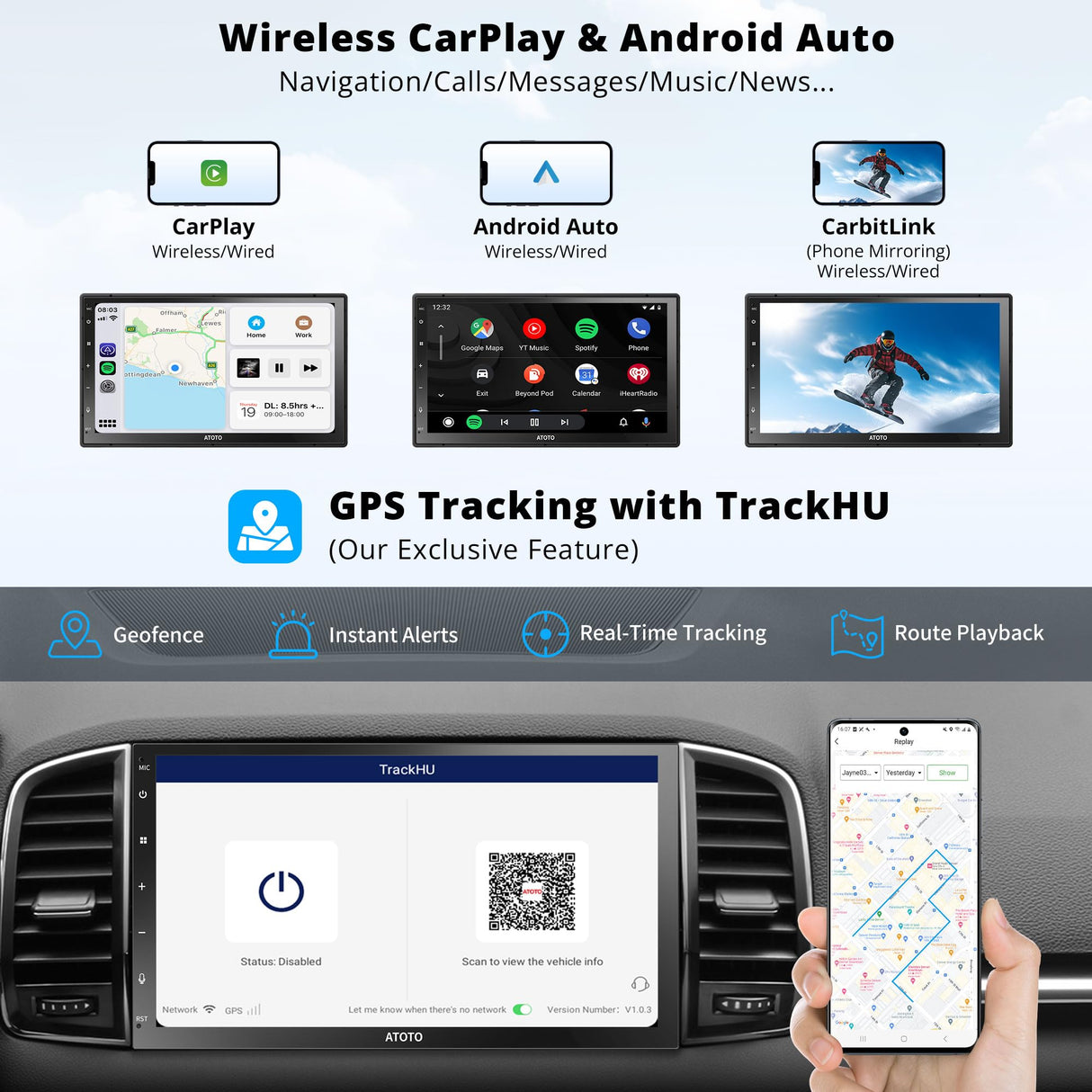 S8 Double Din Wireless CarPlay 7" Android Car Stereo Head Unit with Android Auto, 4G+32G AI Bluetooth Car Radio Touchscreen, 4G SIM Audio Receivers, QLED GPS Navigation System S8G2C74MS