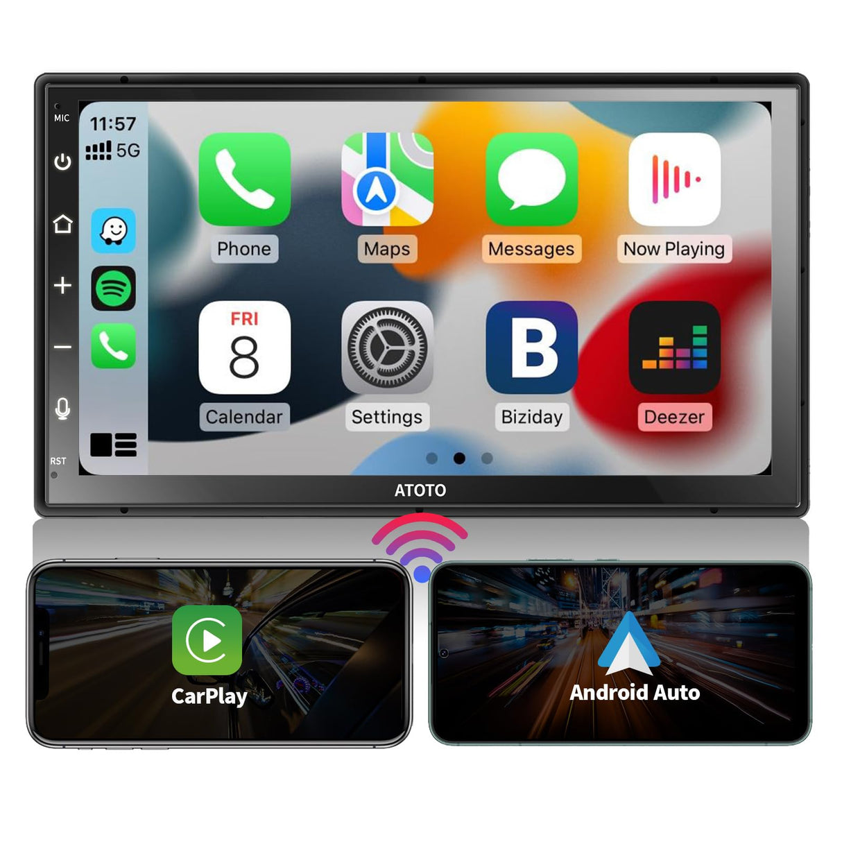 ATOTO F7WE Wireless CarPlay Double DIN Car Stereo, Wireless Android Auto 7inch Full Touchscreen Car Radio, HD LRV Camera, Bluetooth 5.3, GPS/FM/AM/AUX, 4.1 Channel Audio Out, Mirroring, F7G2B7WES01