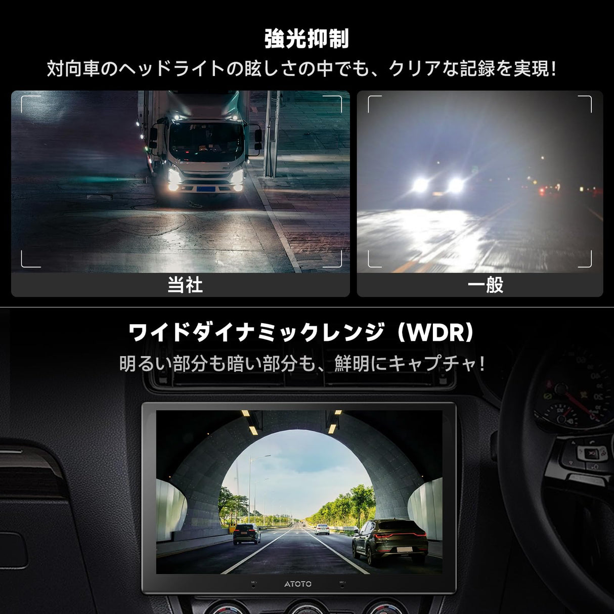 ATOTOZONE AC-FHD02DV FHD 1080P ドライブレコーダー、GPSトラック再生、136°広角、WDR、ナイトビジョン、24時間駐車モード、Gセンサー、映像ループ、一応保護、最大128GBサポート、X10シリーズ