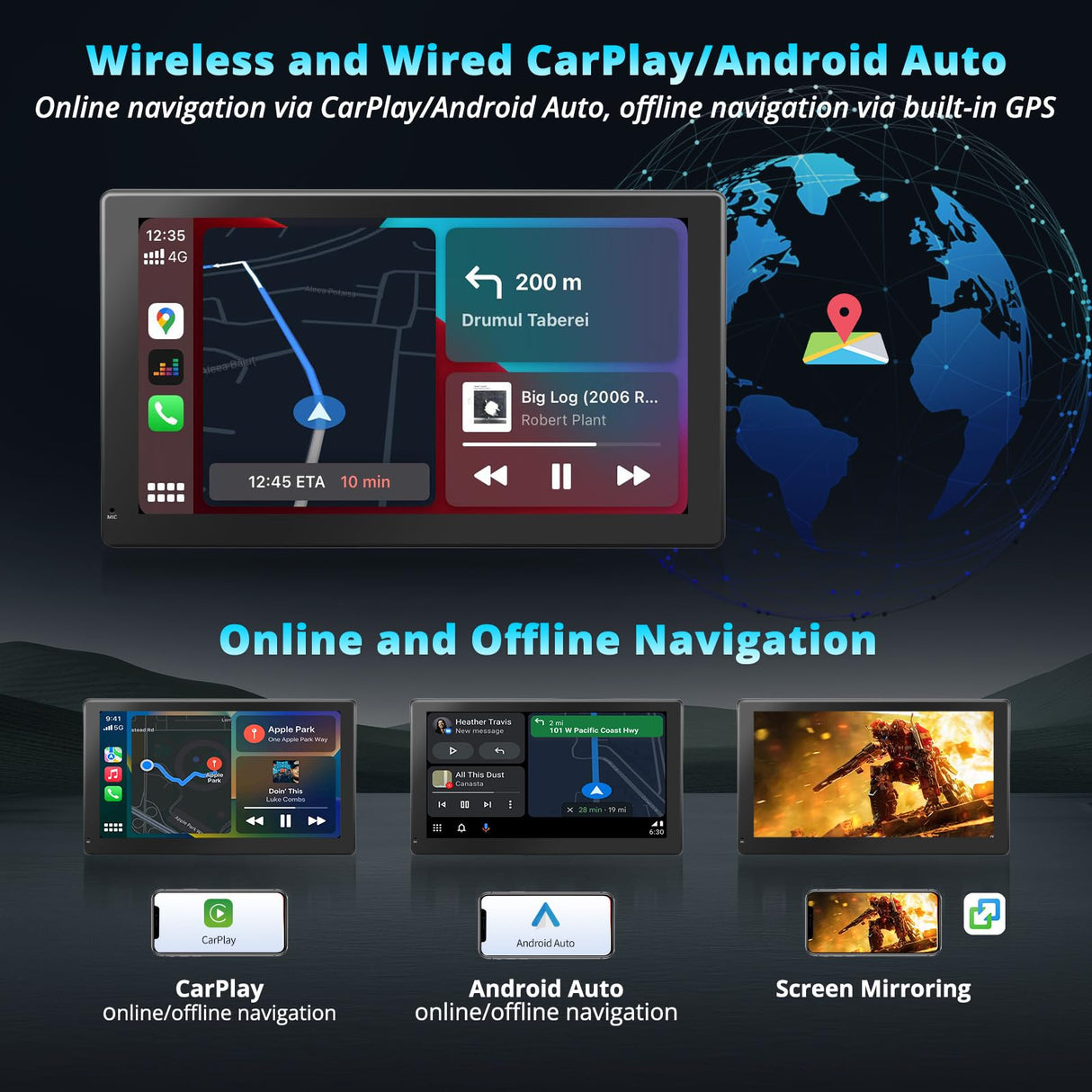 Android Autoradio Portatile 4G LTE, RevcarX 7 Pollici Schermo Per Auto cos CarPlay Senza Fili & Android Auto, 4G+32G Autoradio Bluetooth con Schermo, Telecamera Retrovisiva1080P,Tracciamento GPS, HDMI