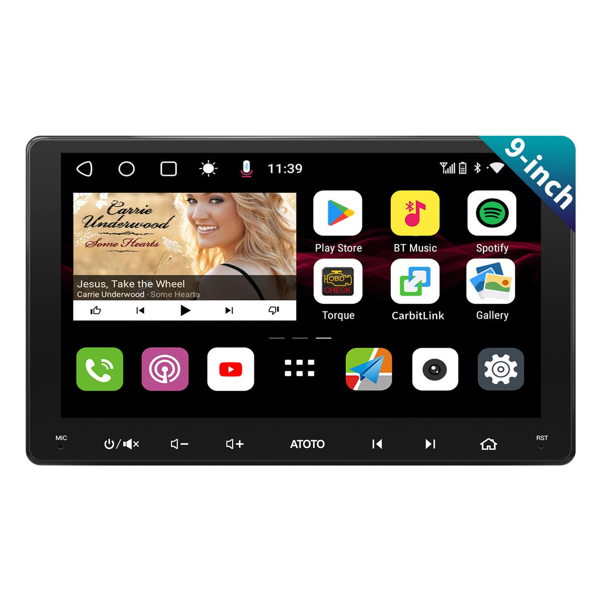 ATOTO S8MS 9 Pouces QLED 1280 * 720 Android Autoradio 2 Din, Android Auto sans Fil & CarPlay sans Fil, Mirror Link, Suivi GPS, 4G+32G, 4G LTE intégré, Double Bluetooth, LRV, SCVC, S8G2094MS