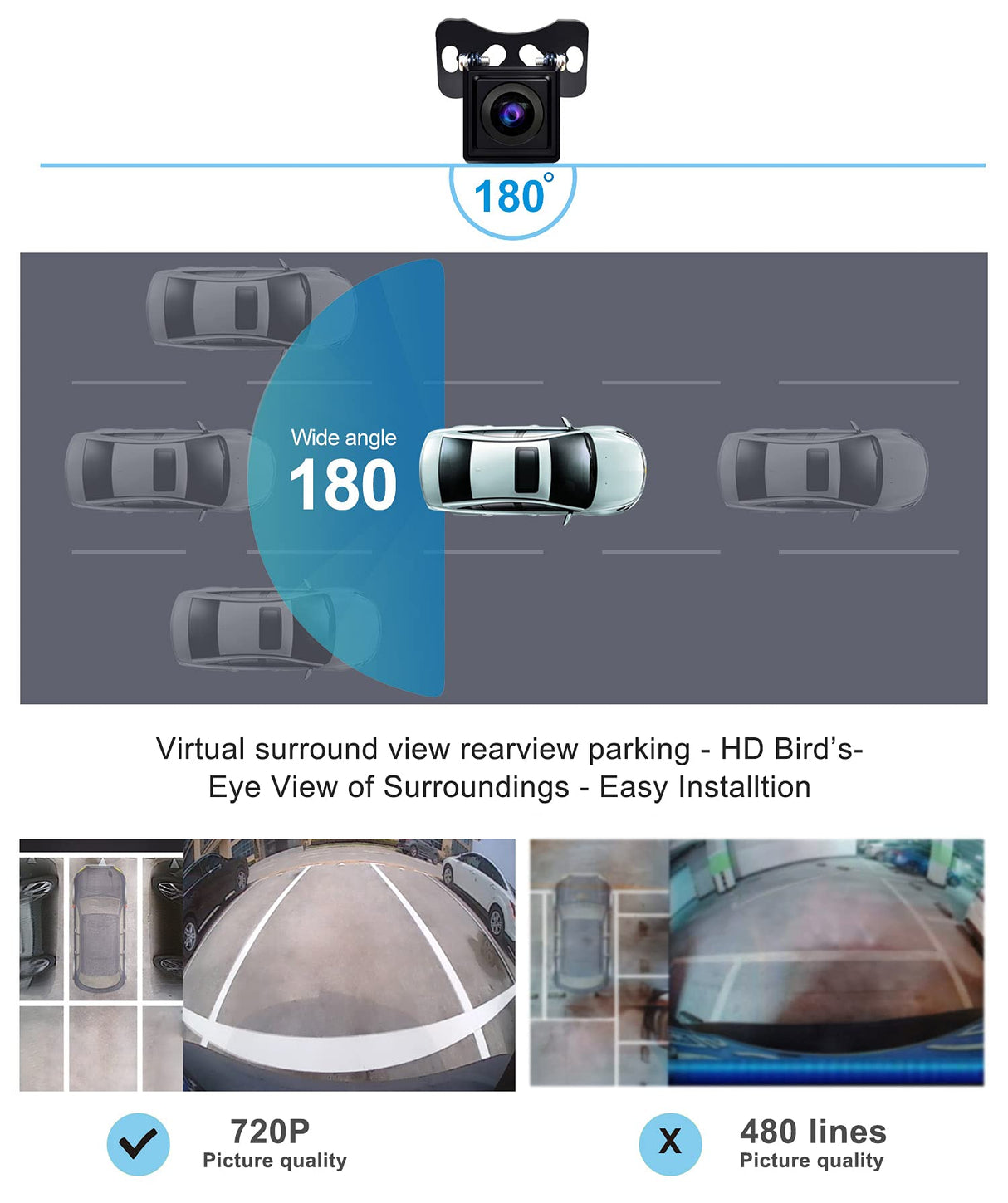 ATOTO AC-HD03LR 720P Rückfahrkameras (180 ° Weitwinkel), nur für ATOTO S8-Modelle, VSV-Parkplatz (Virtual Surround-View), LRV (Live-Rückansicht), Nachtsicht und wasserdicht