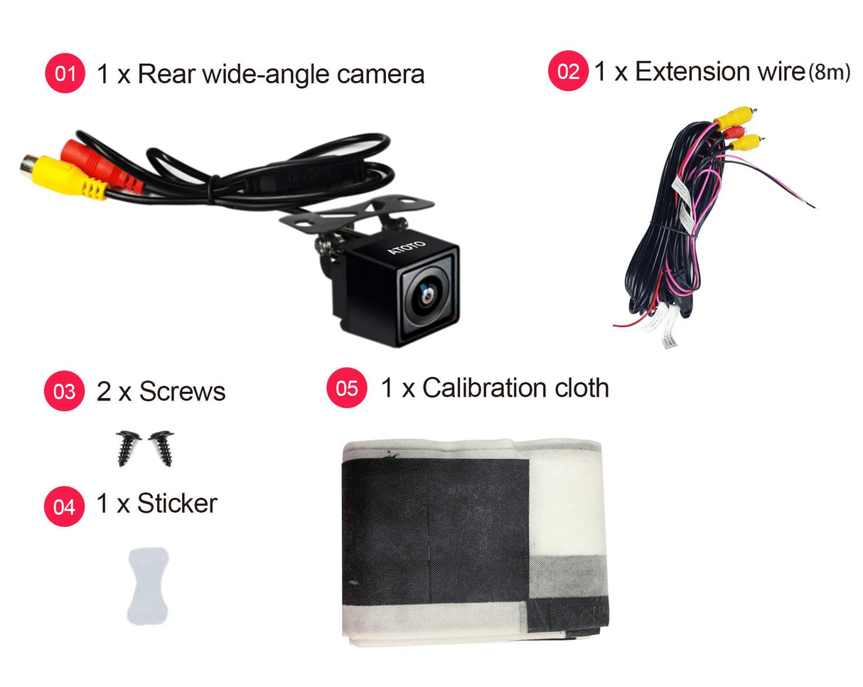 ATOTO AC-HD03LR 720P Cámaras de Marcha atrás (Gran Angular de 180 °), Solo para Modelos ATOTO S8, VSV (Vista Envolvente Virtual) Estacionamiento, LRV (retrovisor en Vivo), visión Nocturna