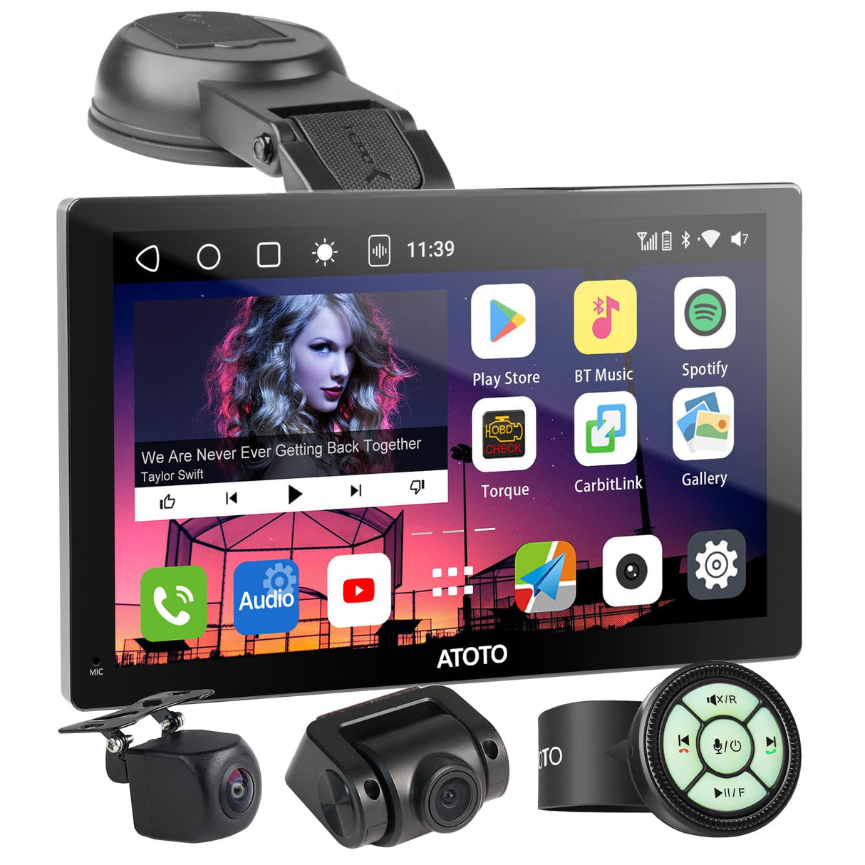 ATOTO Récepteurs Multimédias Numériques Android QLED De 7 Pouces, 4G Autoradio Portable 4+32G, CarPlay sans Fil & Android Auto, Double BT, Suivi GPS,HDMI, avec Caméra Avant Et Arrière, P907PR-S3