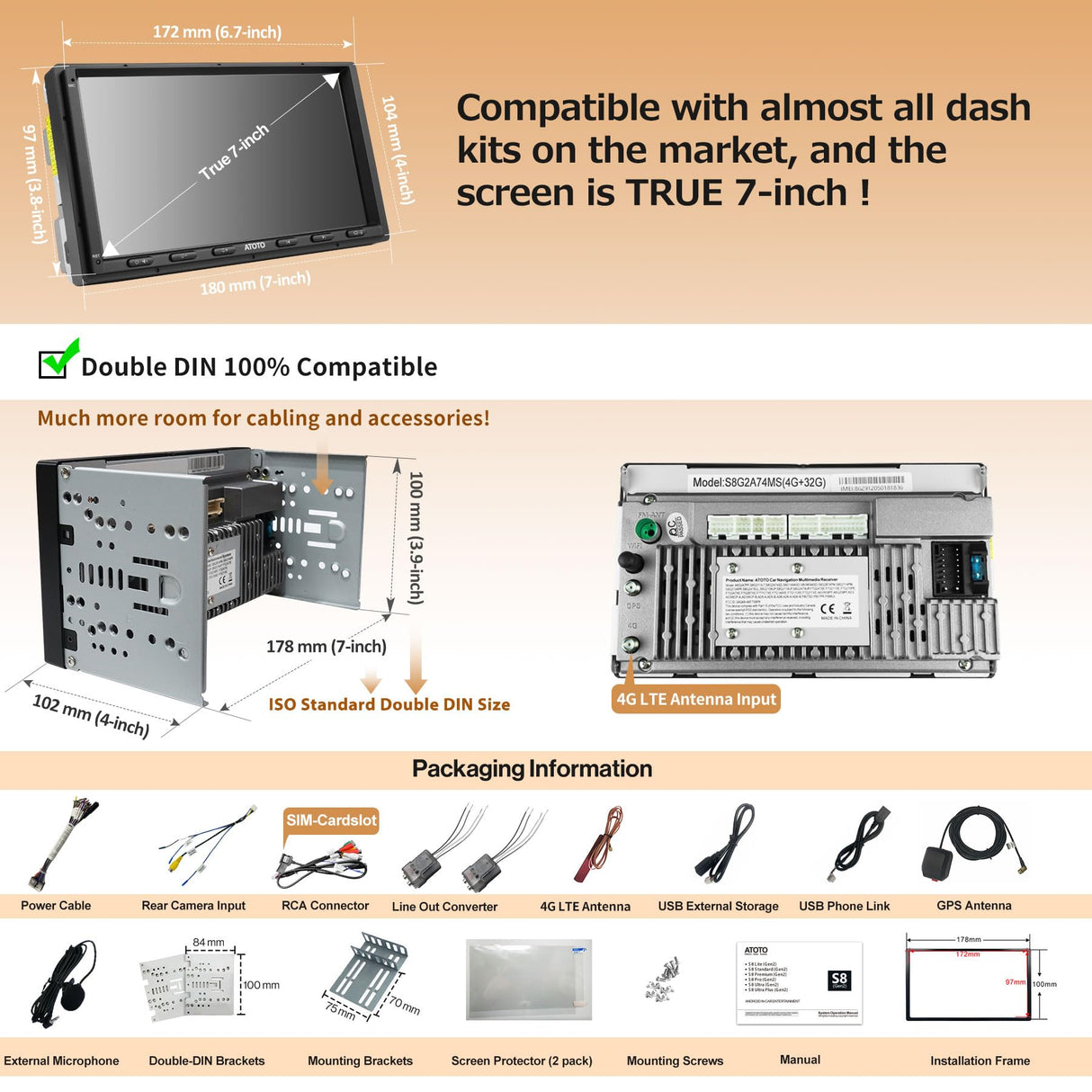 S8G2A74MS 7" Double DIN Car Stereo