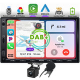 ATOTOEXCEL Autoradio 2 Din met DAB+ ontvangst, draadloze Carplay & Android auto, 7 inch QLED-scherm voor auto met Bluetooth, snel opladen, spiegellink, HD LRV, AM/FM/AUX