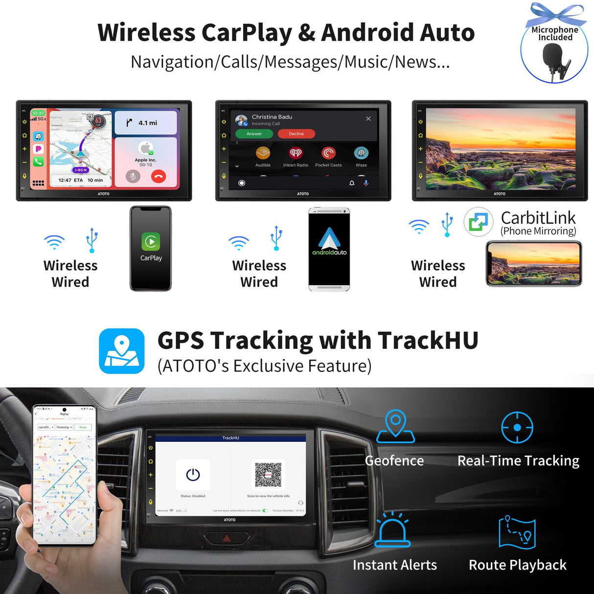 ATOTO S8 Dual Din Android autoradio, compatibel met draadloze CarPlay en Android Auto bedraad, dubbele Bluetooth,AC-S8G2B74MS-1EU