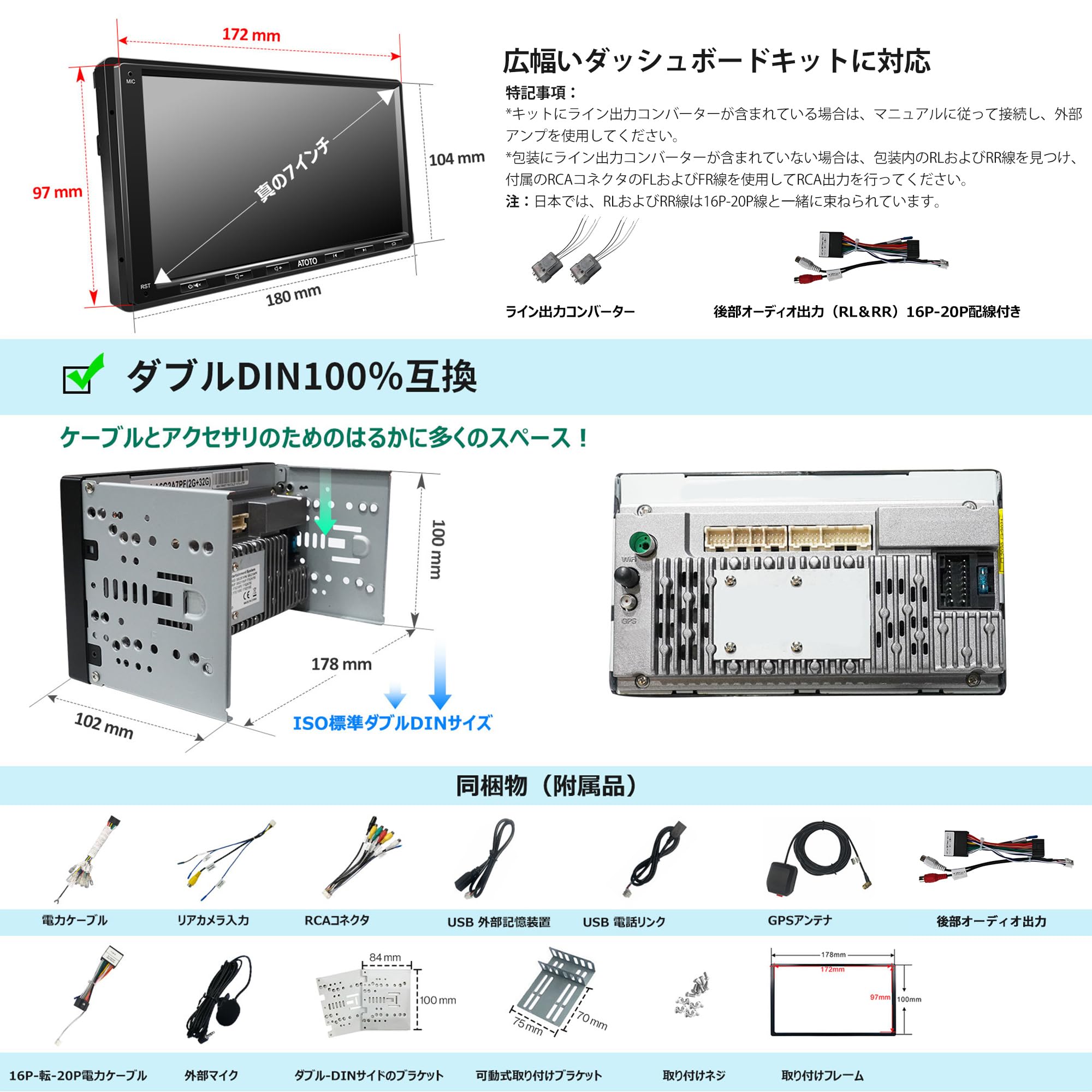 ATOTO A6 PF Androidカーナビ、ダブルDINカーステレオ、ワイヤレスCarPlay、ワイヤレスAndroid Auto、ディ