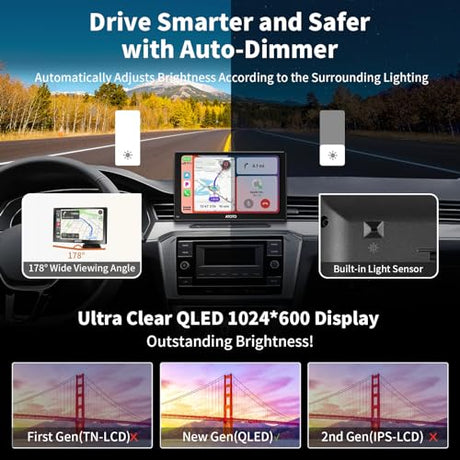 ATOTO P807PR Portable Wireless Android Auto 7inch Car Stereo, Wireless CarPlay, with 1080P Dual Recording Cameras, Remote Control, WDR & Auto Dimmer, Fast Charge, Support Up to 128G SD