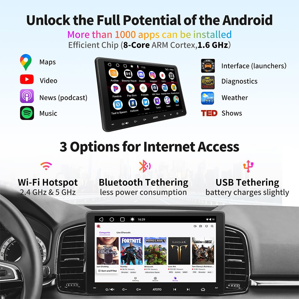 [9 Tage] ATOTO A6 PF Doppel-DIN-Stereo, Bluetooth-CarPlay, Android Auto, IPS-Display, Android mit GPS, Doppel-Bluetooth, WiFi/BT/USB-Tethering-Internet, HD LRV, 2G+32G, A6G209PF