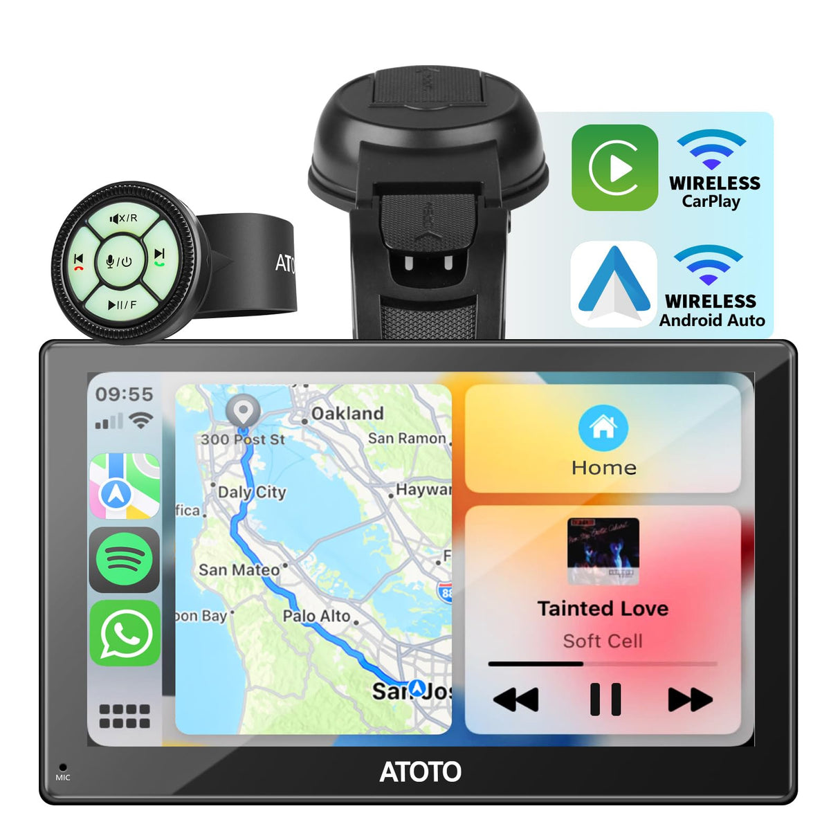 ATOTO P5 Portable Wireless CarPlay Android Auto, 7inch Car Stereo Receivers QLED Touch Screen Glare-Suppressing, Bluetooth, AUX/FM Output, MirrorLink, GPS Navi, Steering Wheel Control, P507SD-S01