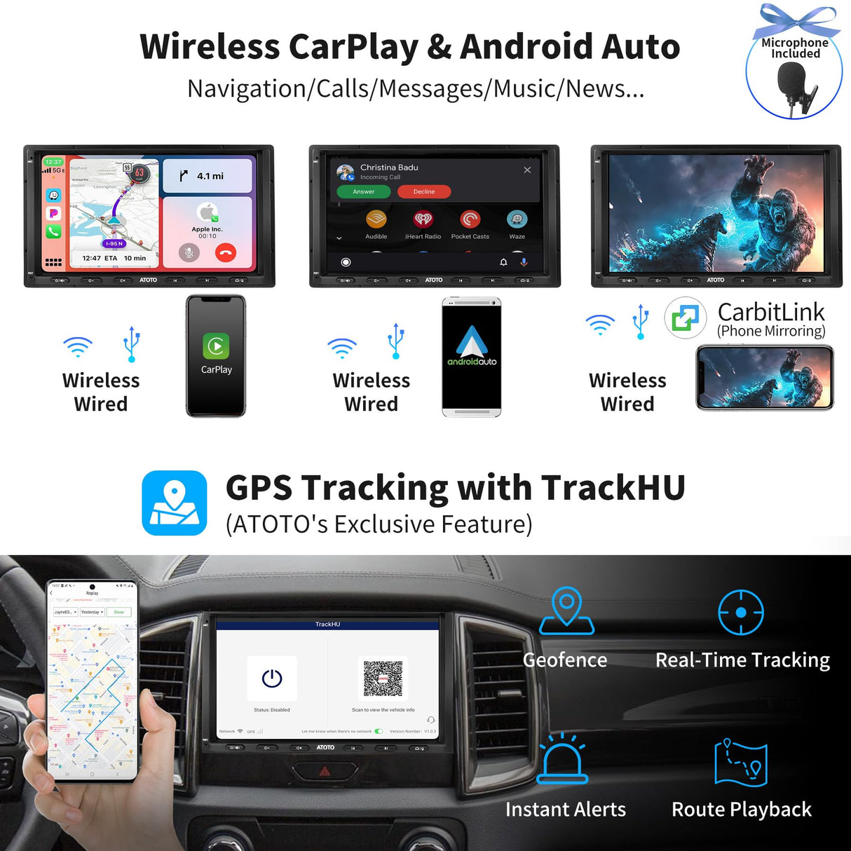 ATOTO S8MS 7 Pulgadas Radio 2 DIN Android 4G+32G, CarPlay inalámbrico y Android Auto inalámbrico, LTE 4G Incorporado, Seguimiento GPS, Bluetooth Dual, Mirrorlink, HD LRV, SCVC, S8G2A74MS