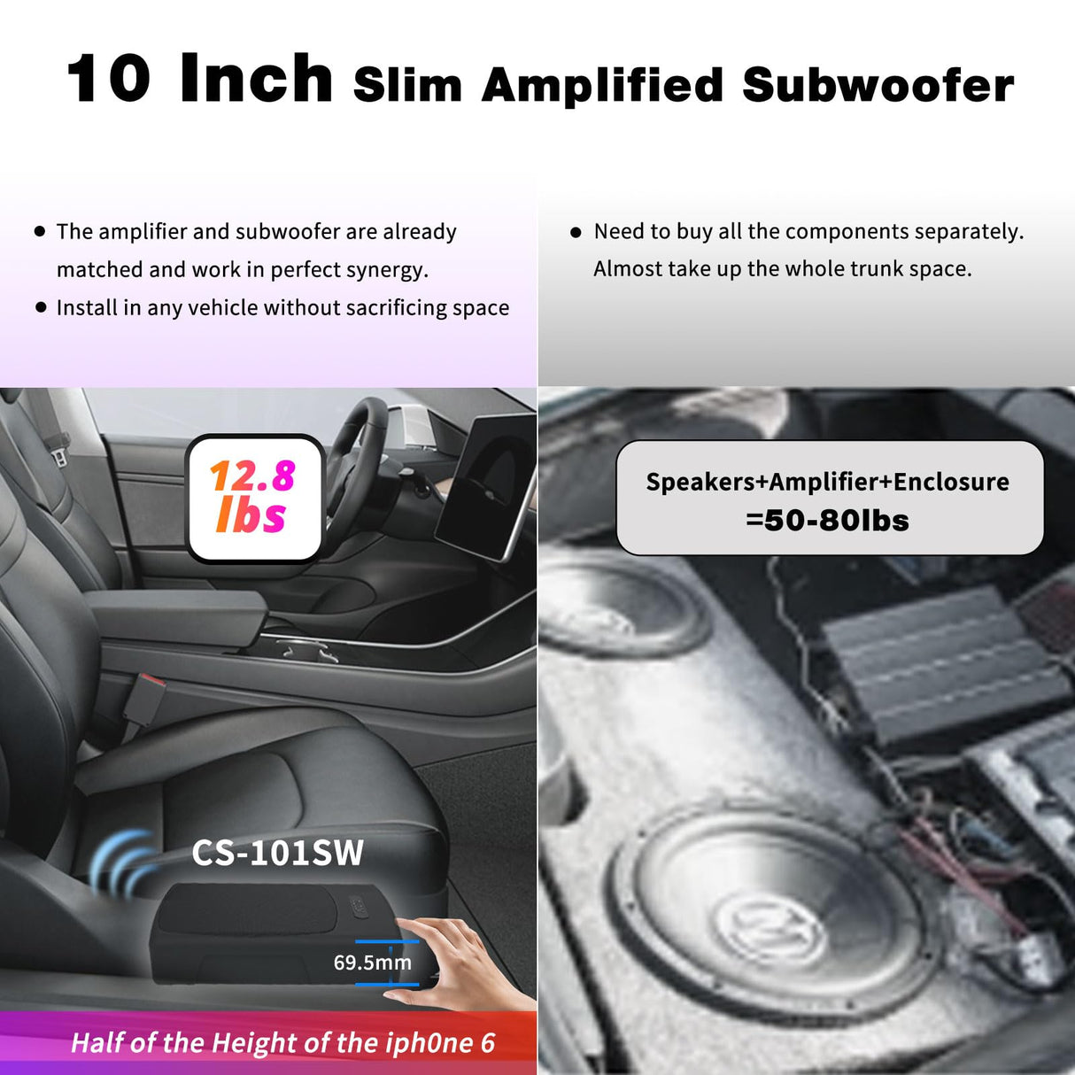 10 Inch Under Seat Powered Car Subwoofer