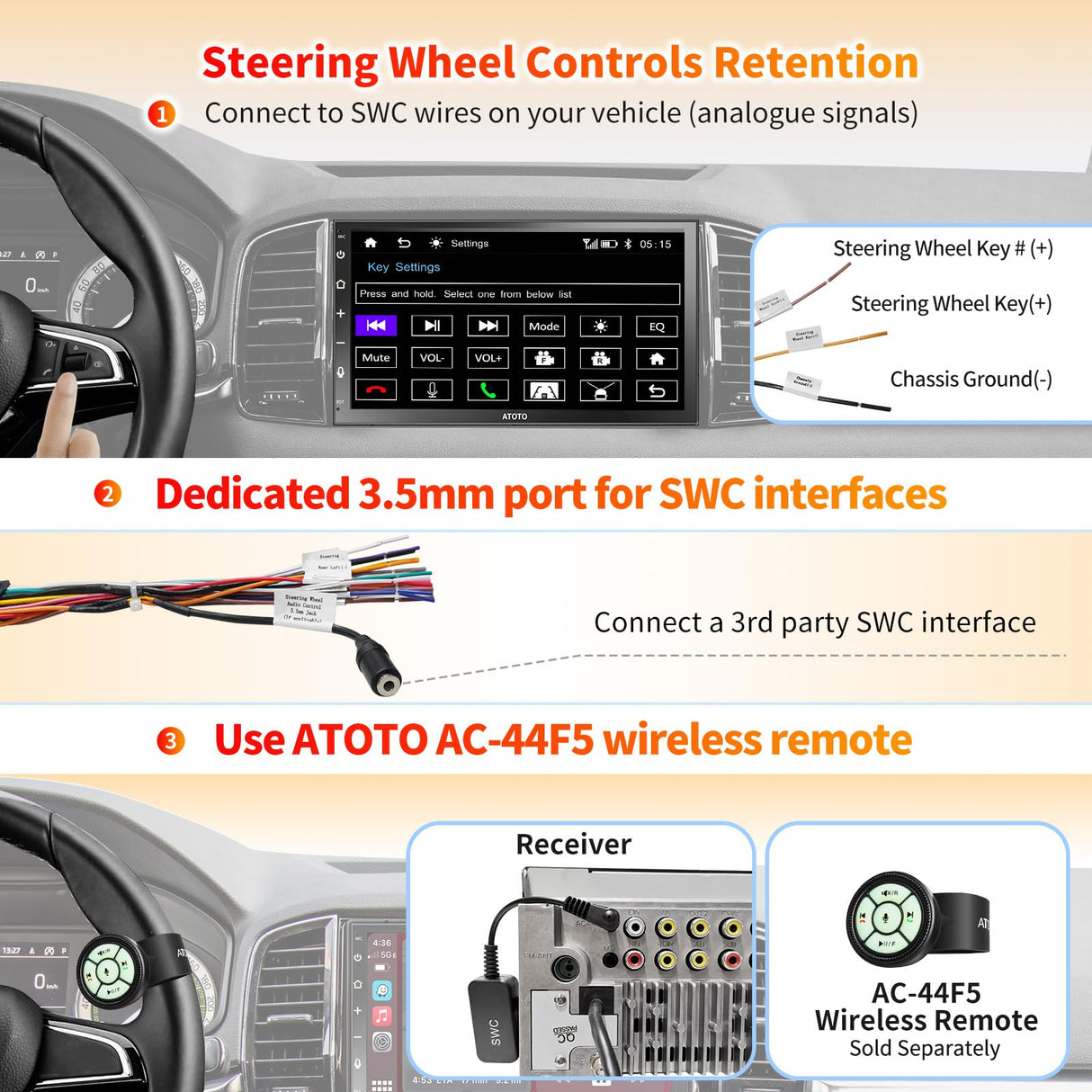 ATOTO F7WE Wireless CarPlay Double DIN Car Stereo, Wireless Android Auto 7inch Full Touchscreen Car Radio, HD LRV Camera, Bluetooth 5.3, GPS/FM/AM/AUX, 4.1 Channel Audio Out, Mirroring, F7G2B7WES01