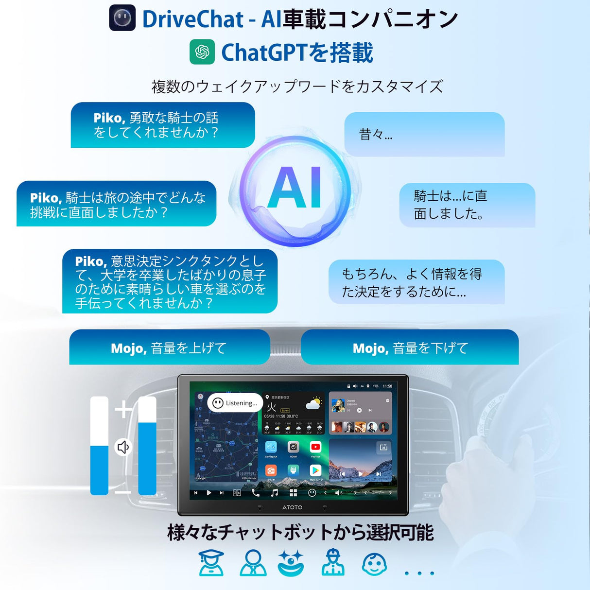 [10インチ QLED] ATOTOZONE X10G211E Androidカーナビ、ダブルDINカーステレオ、8+128G、ワイヤレスCarplay &amp; Android Auto、4G LTE、AI音声アシスタント、GPSトラッキング、デュアルカメラ入力＆デュアルマイク、Bluetooth、LRV、SCVC、36B-EQ、HDMI入力、スプリット・スクリーン