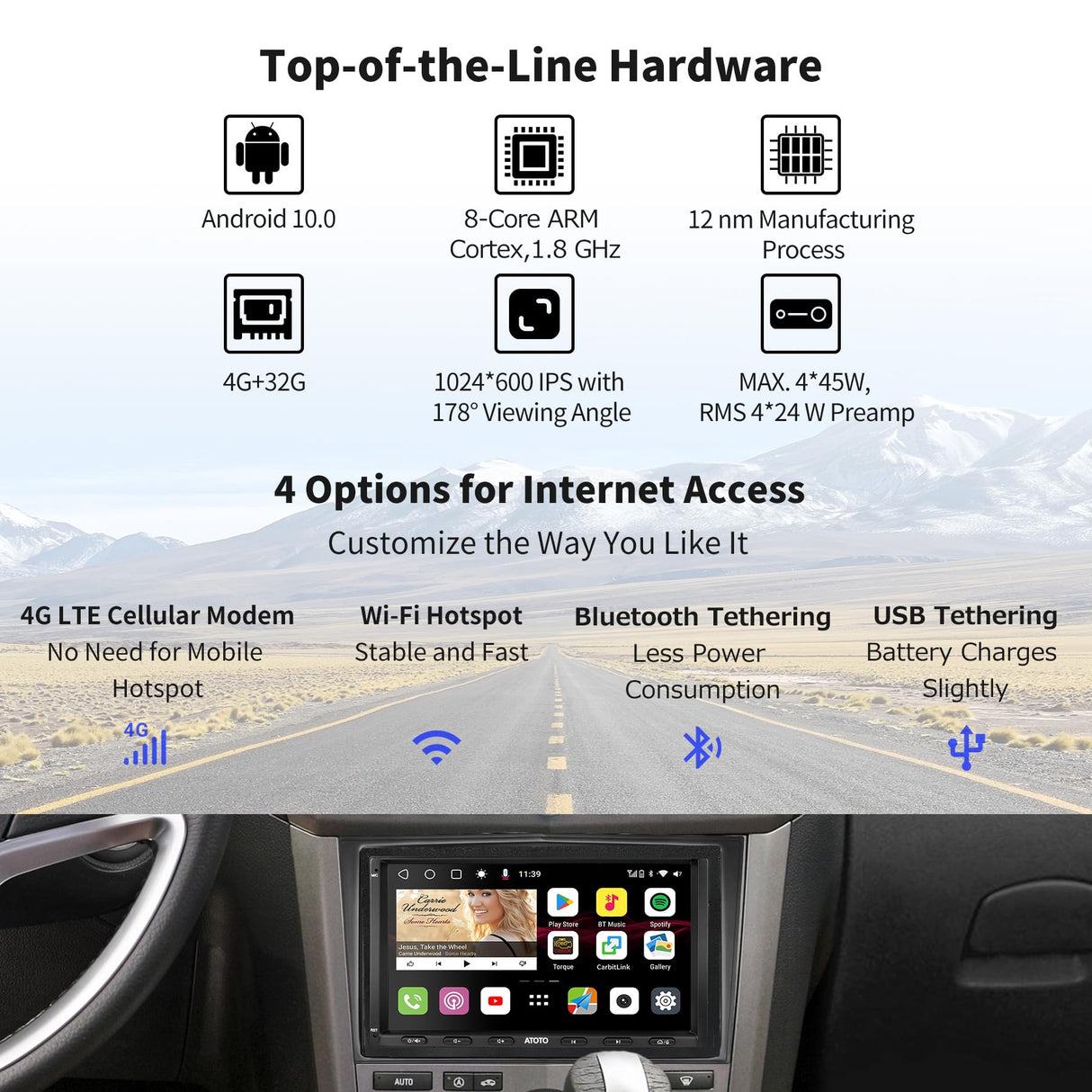 ATOTO S8MS 7 inch Android Double-DIN Autoradio Compatibel met geselecteerde Opel-modellen,Draadloze Carplay&Draadloze Android Auto,GPS-tracking,Dual Bluetooth, Ingebouwde 4G, HD LRV,4G+32G,S8OP07A4MS