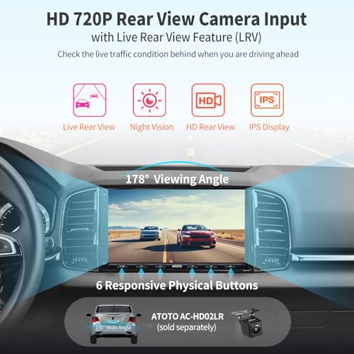 ATOTO A6 PF 7 Pouces Android Autoradio 2 DIN, sans Fil CarPlay et Auto, Lien Miroir, Double Bluetooth, Partage de Connexion Internet WiFi/BT/USB, LRV HD, 2G+32G, A6G2A7PF