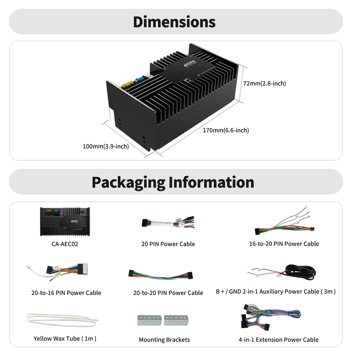 ATOTO CA-AEC02 Power Pack Amplifier, Only Compatible with Selected ATOTO Car Stereos, Great Sound Quality, Quick and Wasy Installation, Plug-N-Play