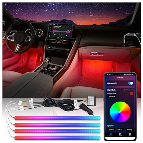 ATOTO LED Innenbeleuchtung Auto mit App-Steuerung, 160 LEDs RGB LED Strip Innenraumbeleuchtung Auto Zubehör mit 16 Millionen Farben Schaltbar, Musikmodi Sie ändert Sich mit dem Klang, CI-FLT01