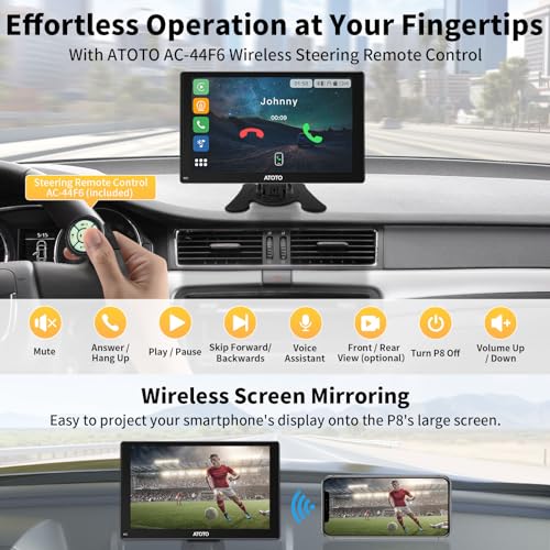 ATOTO P8 7" QLED GPS Navigation, Portable Car Stereo, Wireless Android Auto & Wireless Carplay, Glare-Suppressing Touchscreen Head Unit, 1080P Dash Cam, WDR & Auto Dimmer, Voice Assistant, P807SD-FC