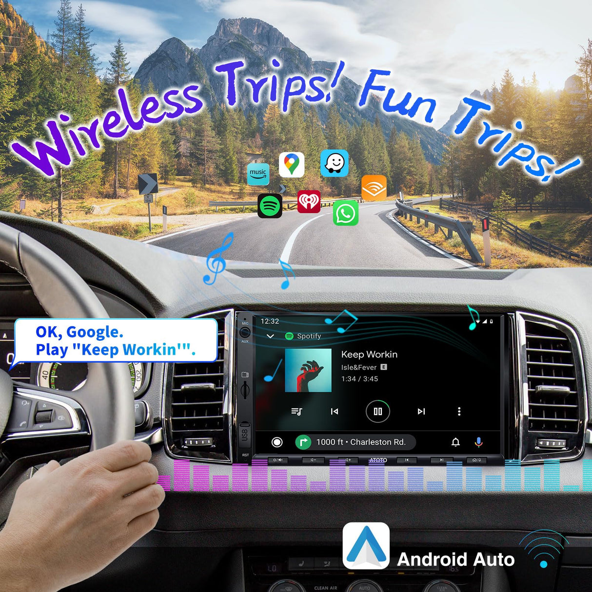 ATOTO F7 WE 7inch Double DIN Car Stereo, Wireless CarPlay & Wireless Android Auto, Touchscreen Head Unit with Bluetooth, Mirror Link, HD LRV, FM/AM, GPS Navi, Voice Control, F7G2A7WE