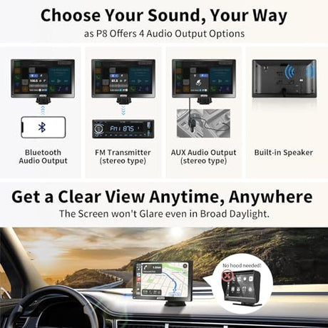 ATOTO P8 7" QLED GPS Navigation, Portable Car Stereo, Wireless Android Auto & Wireless Carplay, Glare-Suppressing Touchscreen Head Unit, 1080P Dash Cam, WDR & Auto Dimmer, Voice Assistant, P807SD-FC