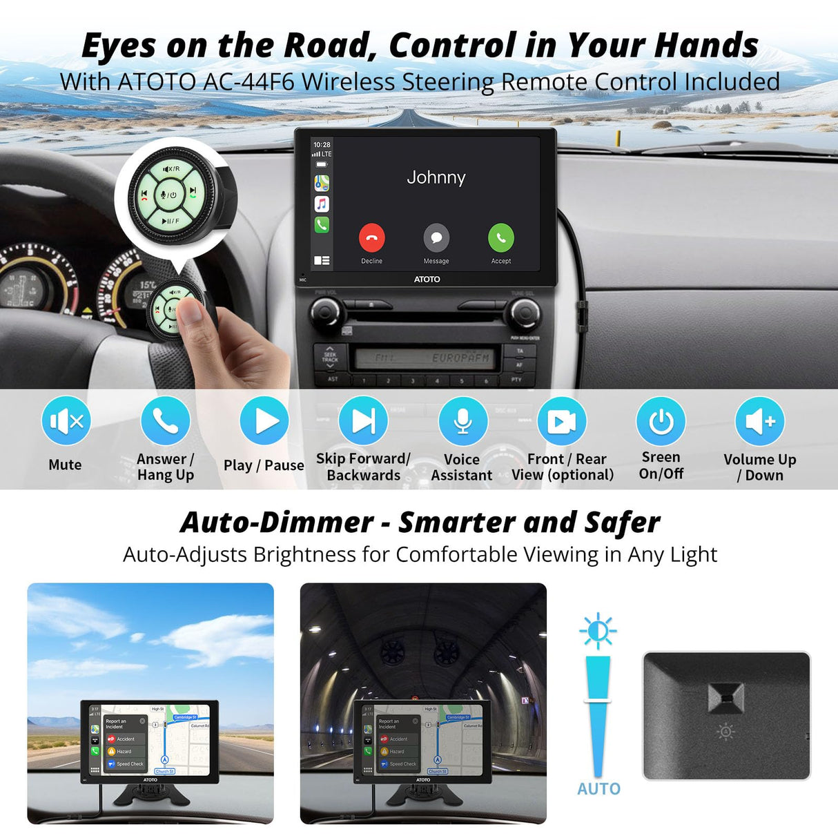 ATOTO P5 GPS Tracking Draagbare Autoradio, draadloze Carplay, draadloze Android Auto, autogps, AUX/FM-uitgang, Bluetooth, automatische dimmer,P507SDS31-1EU