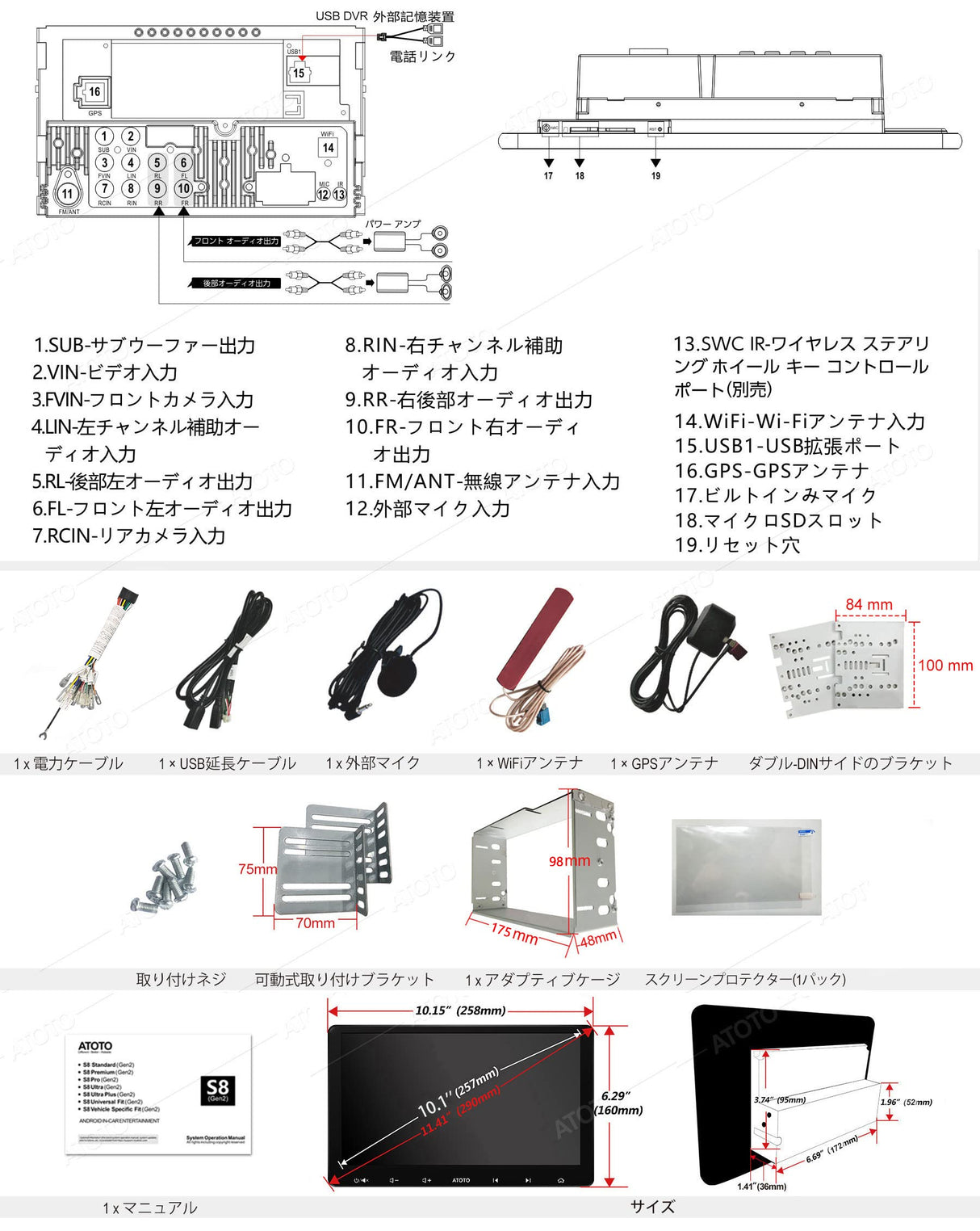 S8G2114PM 10インチ QLED 2DINディスプレイオーディオ Android カーオーディオ