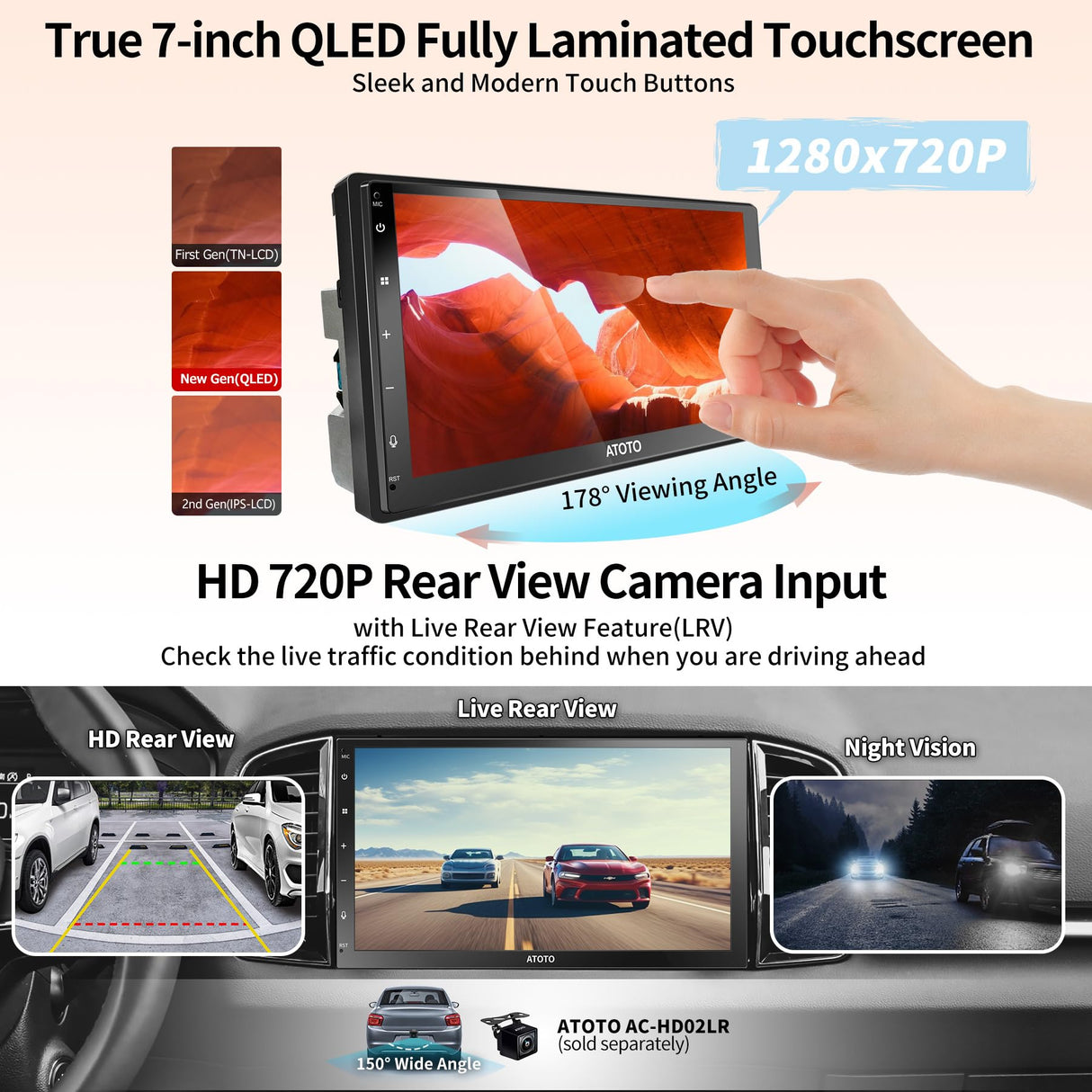 A6G2C7PP 7" QLED Double DIN Car Stereo