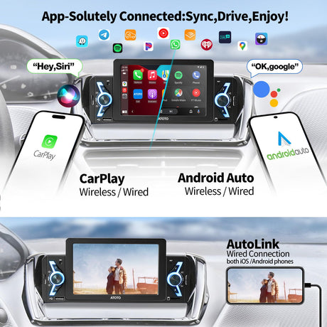 ATOTO 7-calowy pełny ekran dotykowy 2 Din Sprzęt wideo do montażu w desce rozdzielczej, bezprzewodowy CarPlay i bezprzewodowy Android Auto, Mirror Link, Bluetooth, lusterko wsteczne HD Live,F7C04-1EU