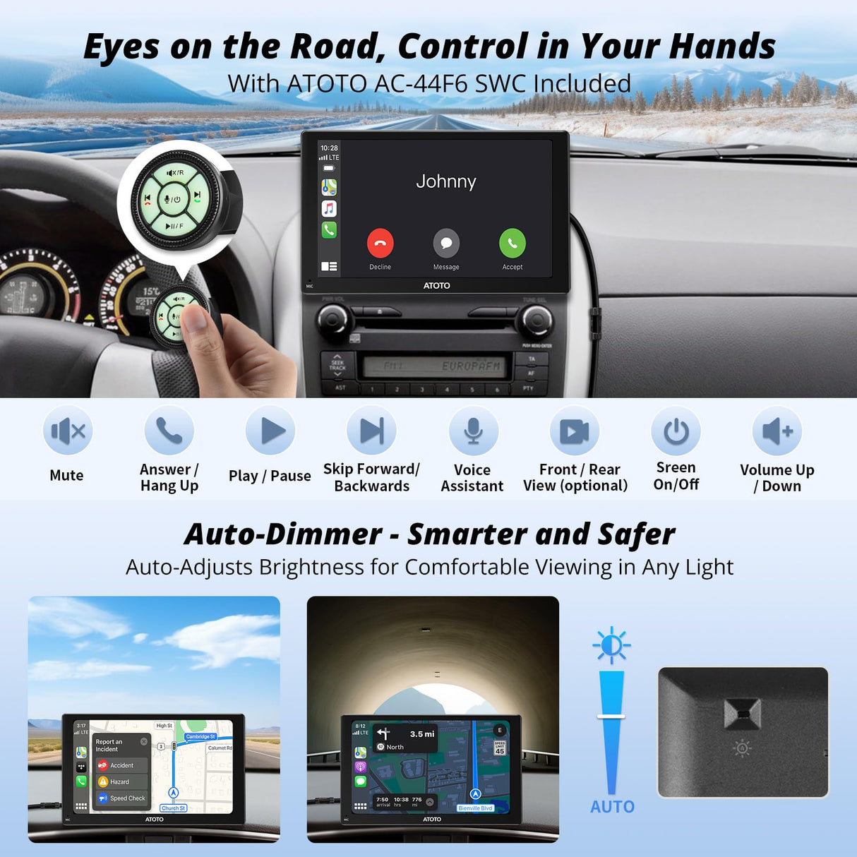 ATOTO P5 7inch Wireless CarPlay Android Auto Screen, Portable Car Stereo with 1080P Backup Camera, Dash GPS Navi, QLED Glare-Suppressing Touchscreen, Bluetooth, MirrorLink, Remote Control, P507SD-S21