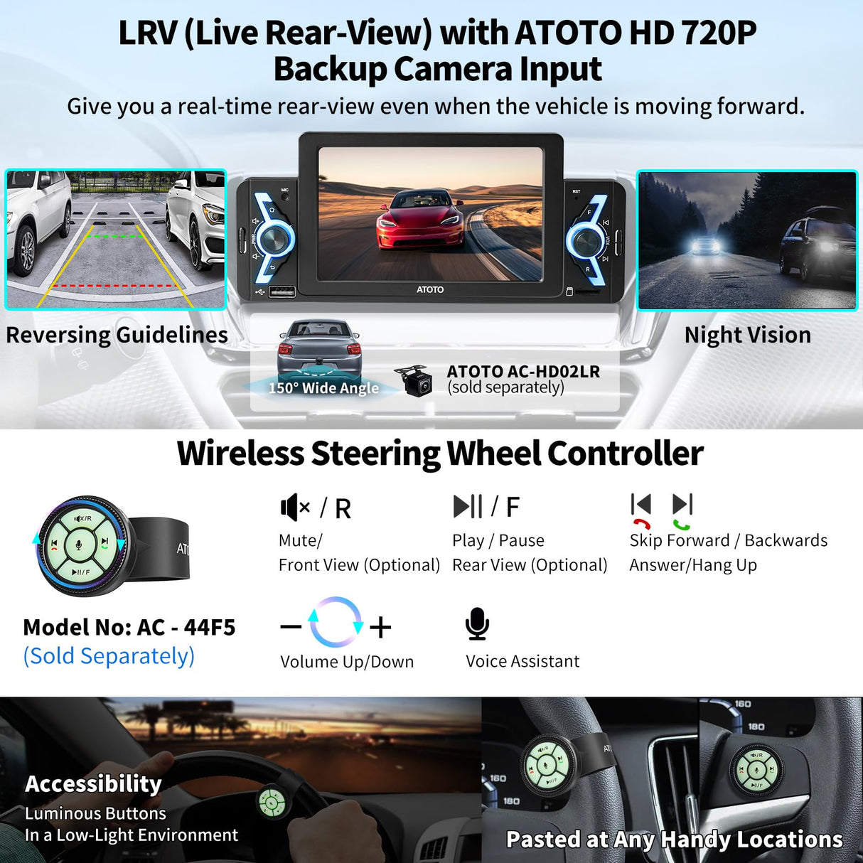 ATOTO F7WE 5 pollici Autoradio 1 Din, CarPlay Senza fili e Android Auto Senza fili, MirrorLink, Radio Bluetooth 5.3 e Touchscreen, RDS/FM/AM, Controllo Vocale, Vista Posteriore Live, F7G1A5WE