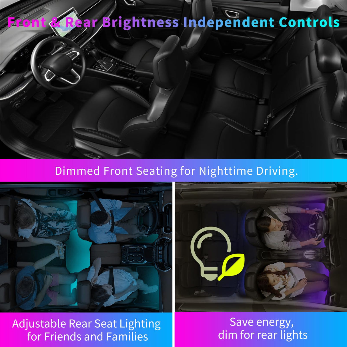 ATOTOLIFE Car LED Footwell Lights, Interior Neon Lights with Wireless APP, 160 LEDs RGB with DIY 21 Color Modes, 6 Music modes, 16M+ Switching-Front and Rear Independent Adjustment