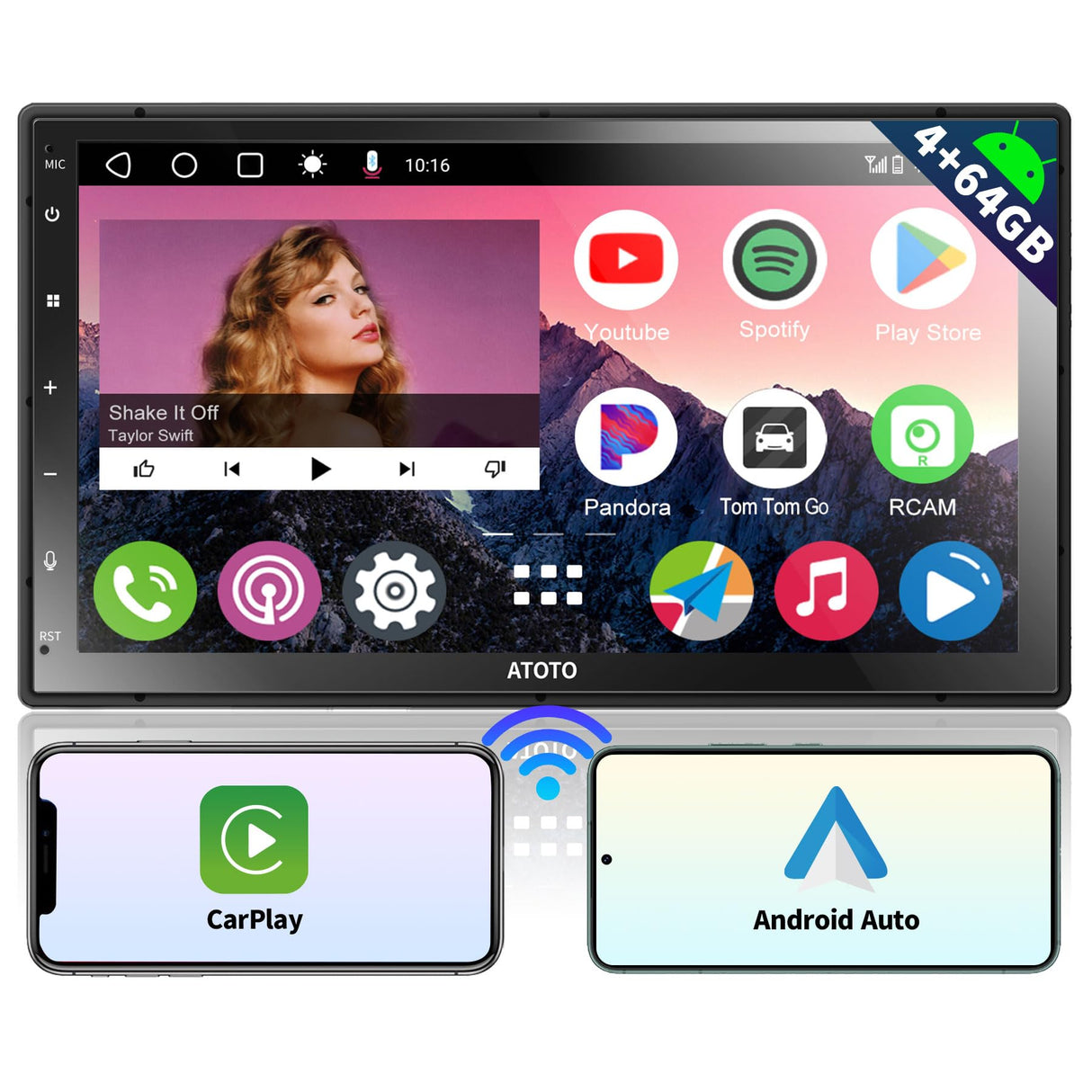 ATOTO A6PP 7 "Android 2-DIN-Autoradio, integrierter DVD-Spieler im Armaturenbrett, DAB+-Radio, kabelloses CarPlay und kabelloses Android Auto, Spiegellink, A6G2C7PP-1EU