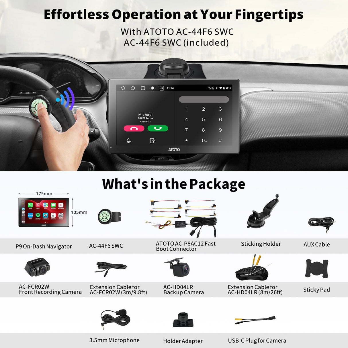 ATOTO 7inch QLED Android Digital Media Receivers, 4G+32G Portable Car Stereo, Wireless CarPlay & Android Auto, 4G LTE, Dual BT, GPS Tracking, HDMI Input, with 1080P Dash & Rear Cam, P907PR-S3