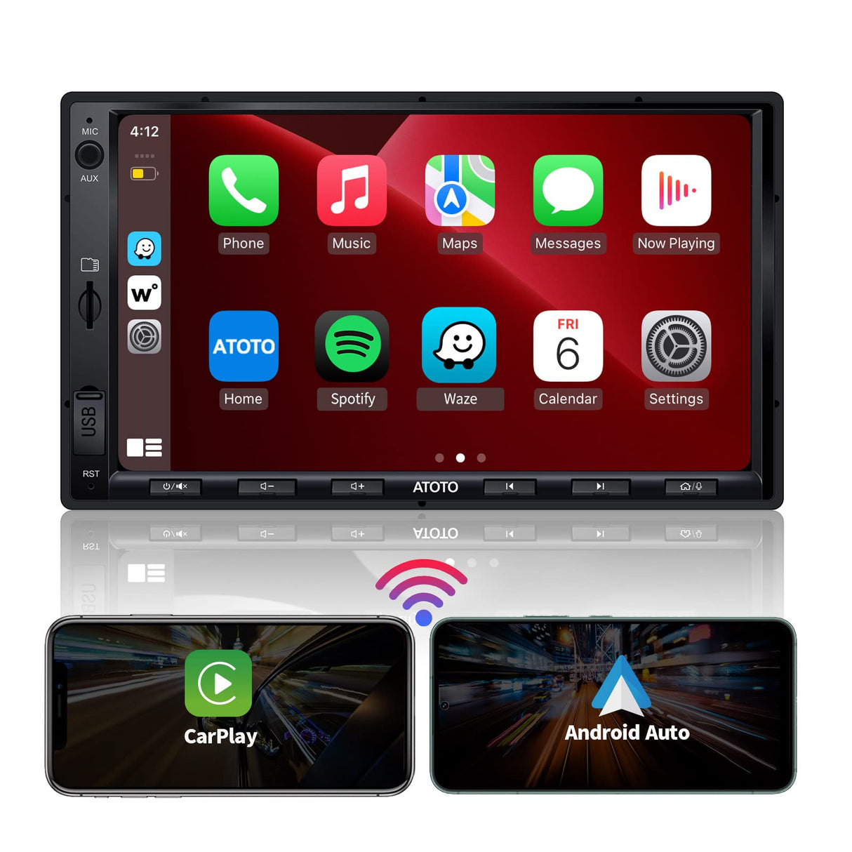 ATOTO F7 WE 7-Zoll Digital Media-Receiver, Doppel-Din-Radio mit Bildschirm, Wireless CarPlay &amp; drahtloses Android Auto, Mirror Link, HD LRV, FM/AM/Phone GPS Navi, Schnellladung, F7G2A7WE