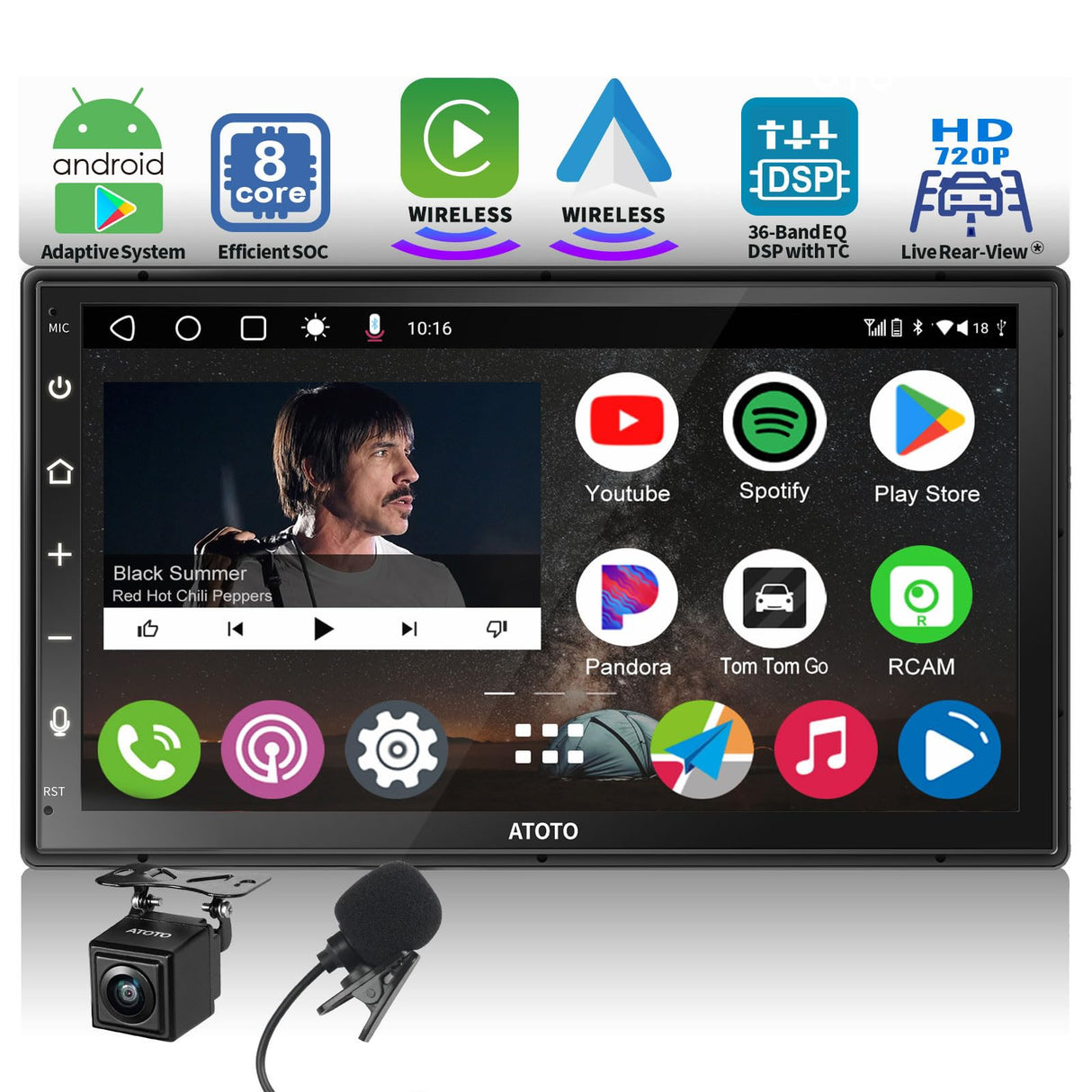 ATOTO A6PF 7'' QLED Android Autoradio 2 DIN, Radio Dab+, CarPlay inalámbrico y Android Auto inalámbrico, MirrorLink, 2 Bluetooth, Anclaje WiFi/BT/USB, HD LRV, cámara de Respaldo, Mic, A6G2B7PF-S01