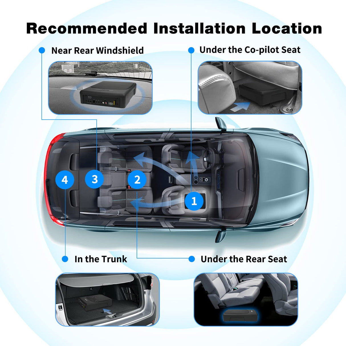 ATOTO CS-101SW 10 Zoll Aktiv Auto Subwoofer, Kompakter Untersitz Aktiver Subwoofer Auto mit eingebautem Verstärker, 400 Watt Max, Low- und High Level-Eingänge, Fernbedienung Subwoofer-Steuerung