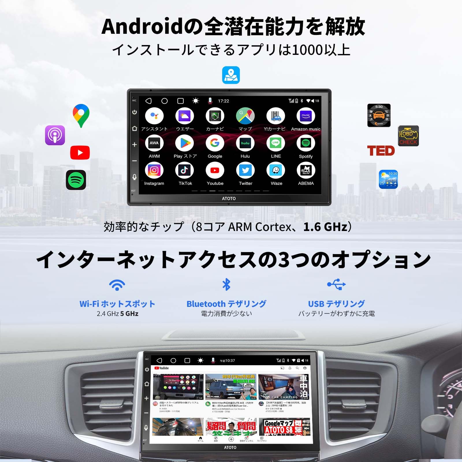 A6G2B7PF-2024 7インチ 2DIN Android カーナビ ディスプレイオーディオ