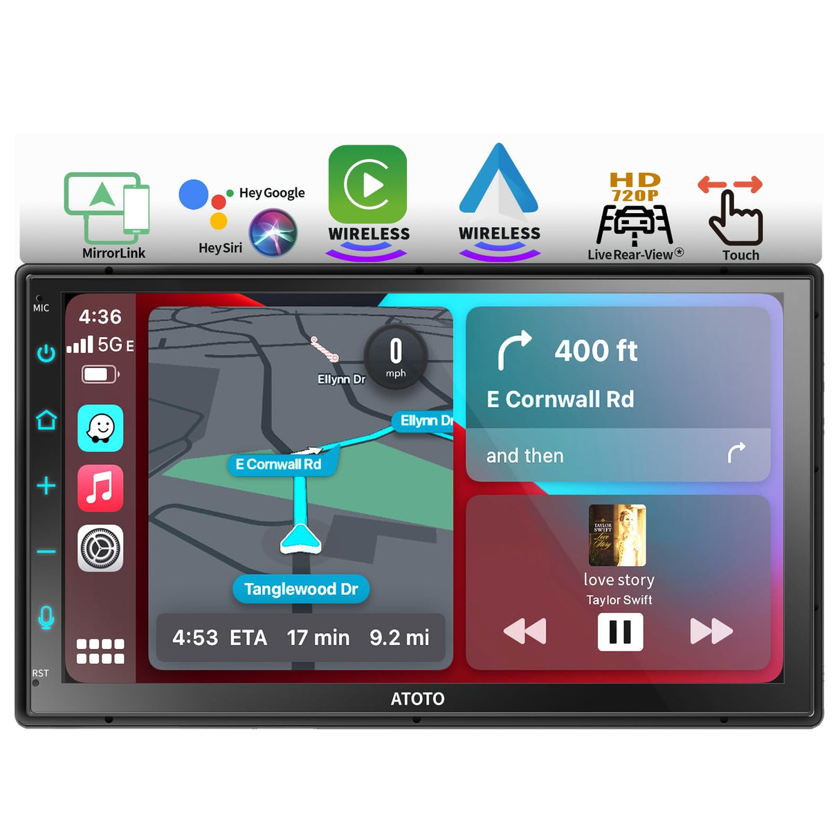 ATOTO F7WE オートラジオ 2 Din con 7 インチ Schermo タッチスクリーン、CarPlay センサー ファイル、Android Auto センサー フィリ、MirrorLink、ステレオ オート Bluetooth、Retrovisore HD ライブ、RDS/FM/AM、Controllo Vocale、F7G2B7WE 