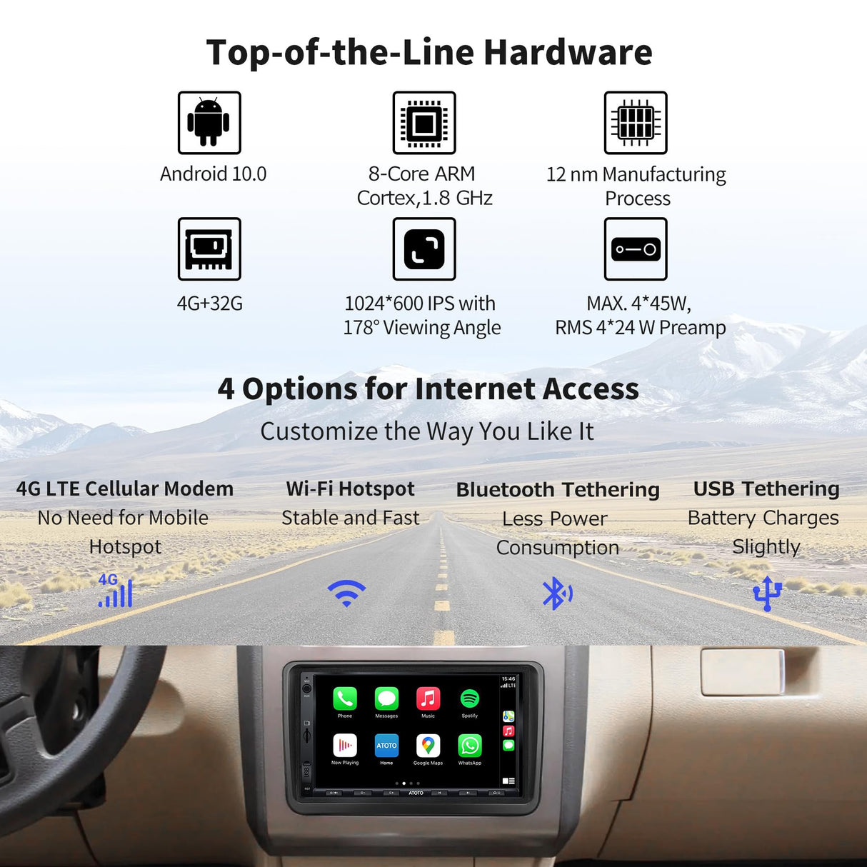 ATOTO S8VW07A4MS 7Pollici Android Autoradio 2 DIN Compatibile con VW Volkswagen/Golf/Polo/Tiguan, Carplay senza fili e Android Auto,Tracciamento GPS, 2 Bluetooth, 4G integrato,4G+32G, per Globale