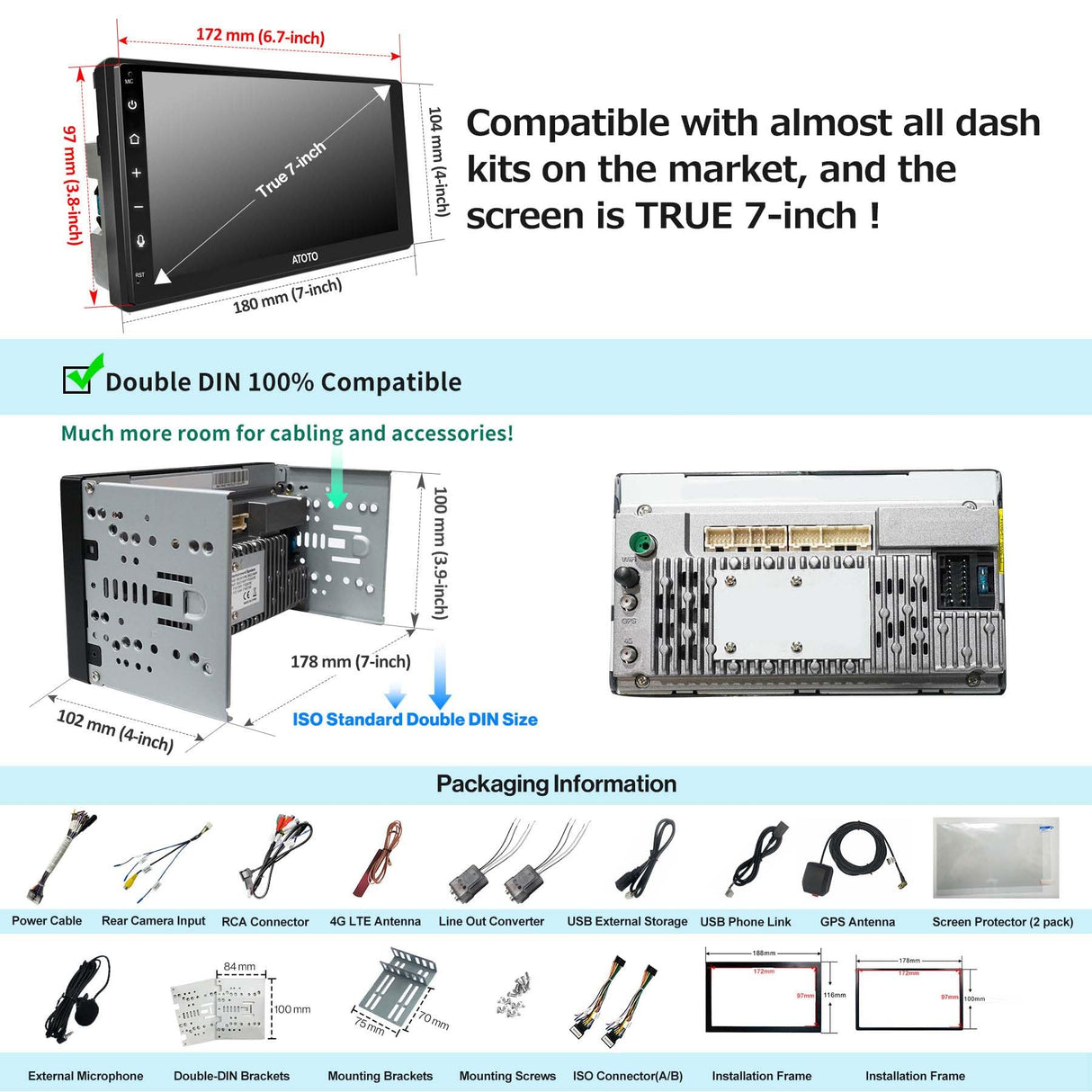 ATOTO S8 Dual Din Android autoradio, compatibel met draadloze CarPlay en Android Auto bedraad, dubbele Bluetooth,AC-S8G2B74MS-1EU