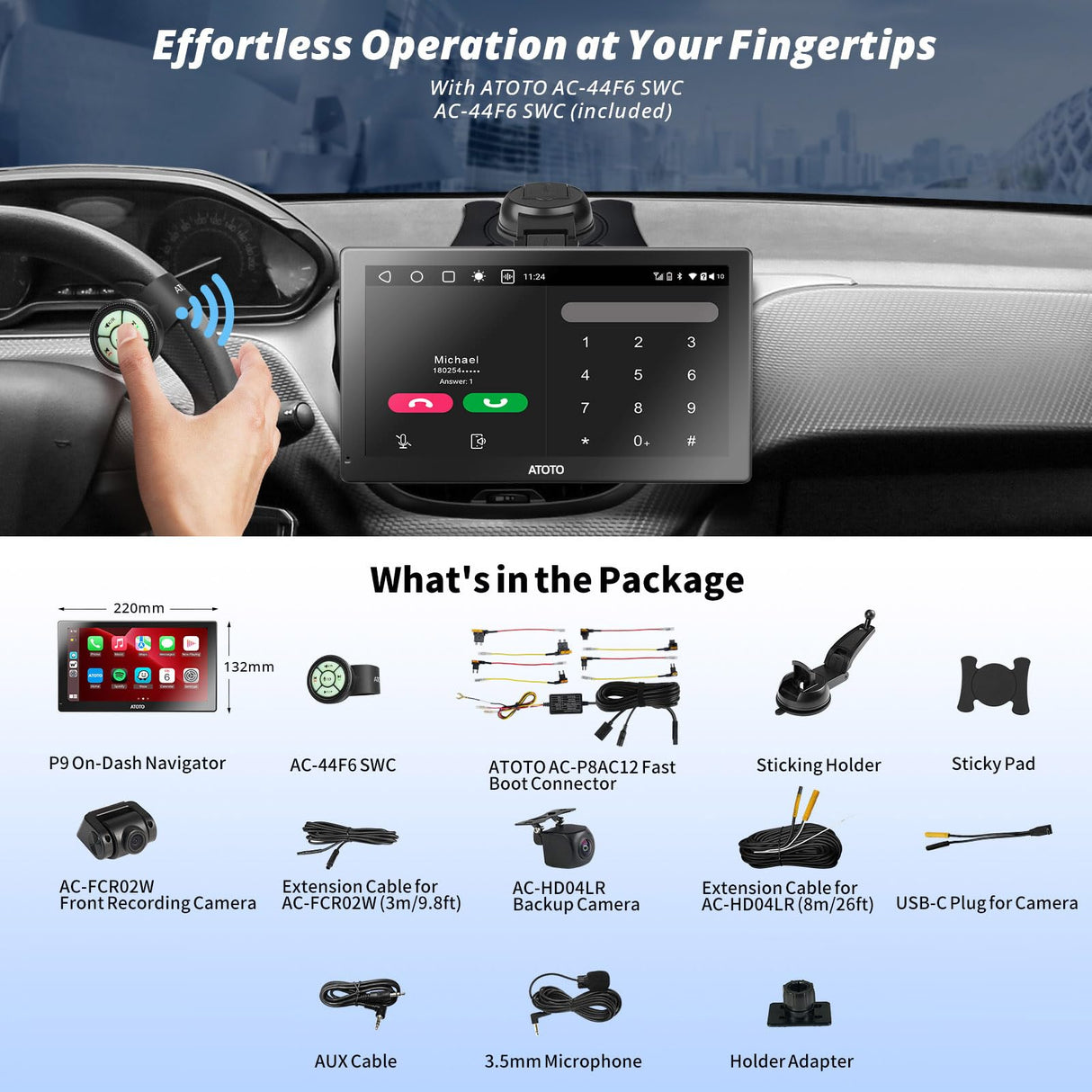 ATOTO P9 9" QLED Tragbarer Digital Media-Receiver, Android Autoradio 4G+32G, Wireless Carplay &amp; Android Auto, 4G-LTE, GPS-Verfolgung, 1080P Frontkamera und Rückfahrkamera, HDMI-Unterstützung,P909PR-S3