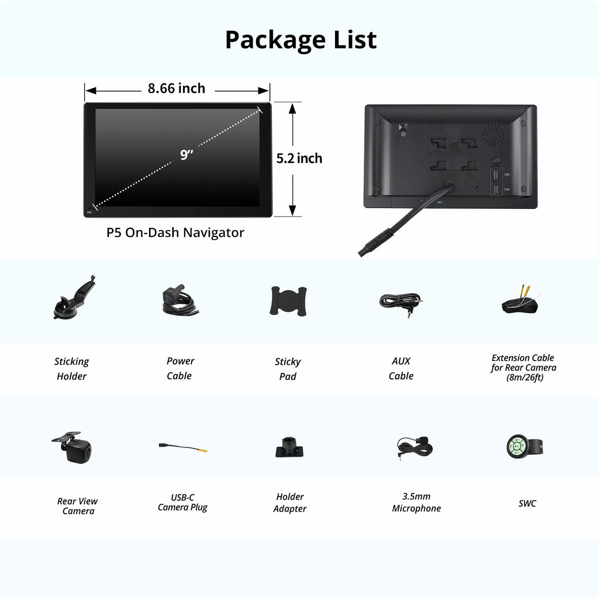 ATOTOEXCEL Autoradio Portatile con CarPlay Senza Fili, Android Auto Senza Fili, 9 Pollici 1028x720 QLED Touchscreen Schermo Per Auto, con telecamera posteriore da 1080P, Mirror Link/Bluetooth/FM/AUX