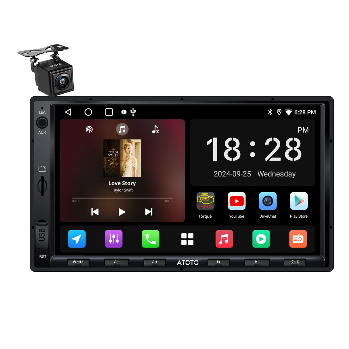 ATOTO 7inch Android Double DIN Car Stereo with Backup Camera, Wireless CarPlay & Android Auto, Wi-Fi/BT/USB Tethering, Built-in DSP, Bluetooth Android Radio 2G+32G, Phonelink, FM/AM/TF, A5LG2A7T-S01