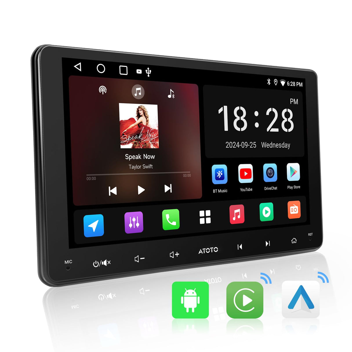 ATOTOZONE A5L Autoradio Android 9" Double Din, Unità principale con Carplay e Android Auto senza fili, Ricevitore audio per auto con touchscreen, 2+32G, EQ a 24 bande, Tethering de WiFi/BT, USB, FM/AM