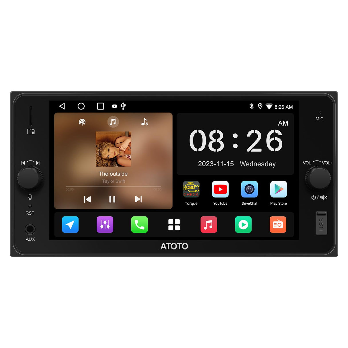 A5L 7" Double Din Car Stereo with Wireless CarPlay & Android Auto Compatible with Toyota, Touchscreen car Radio, Wi-Fi/BT Tethering, 24 Band EQ DSP, Bluetooth, Mirror Link, 2G+32G, FM/AUX/TF