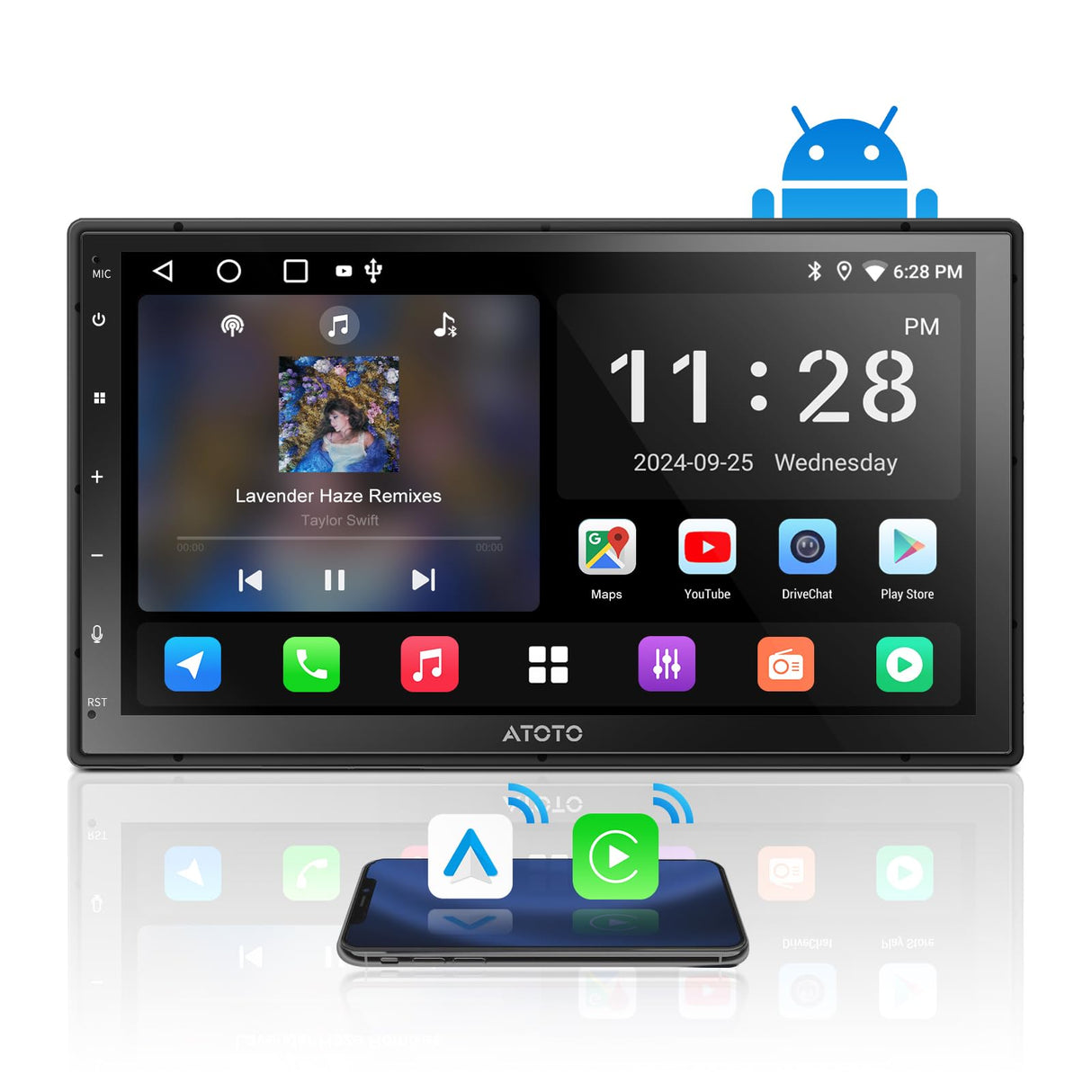 ATOTOZONE Autoradio Double Din da 7", Supporto Wireless Carplay e Android Auto con MirrorLink, Ricevitori Audio per Auto con Touchscreen, 2+32G, EQ a 48 bande, Bluetooth, FM/AM per tutte le auto